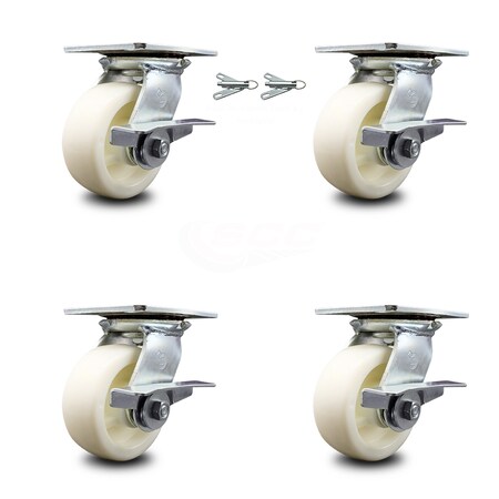 Service Caster 5 Inch Nylon Caster Set with Ball Bearing 4 Brake and 2 Swivel Lock SCC SCC-35S520-NYB-SLB-BSL-2-SLB-2
